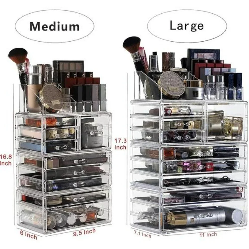 Large Clear Acrylic Makeup Organizer 9 Drawer Vanity Skincare Storage Box